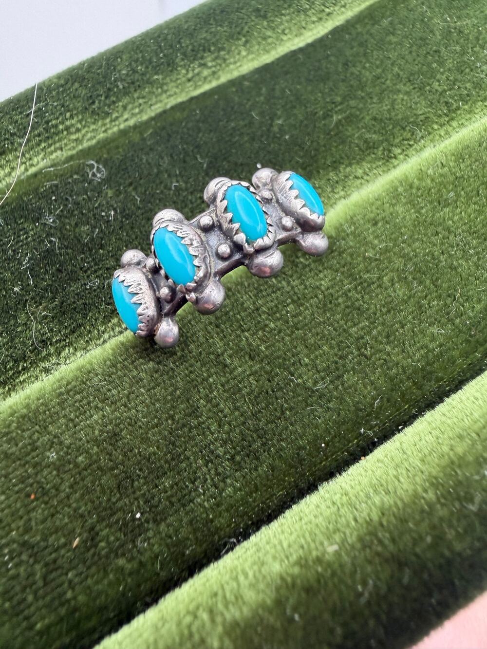 Vintage Southwestern Bell Trading Post Row PINKY Ring Size 5.25 Signed Sterling